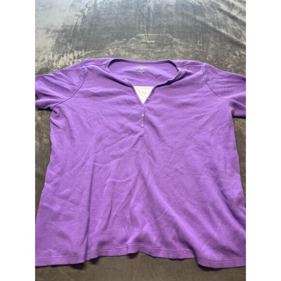 Woman Within Purple V-Neck Waffle Short Sleeve Shirt Size 22/24 1X - Picture 1 of 5